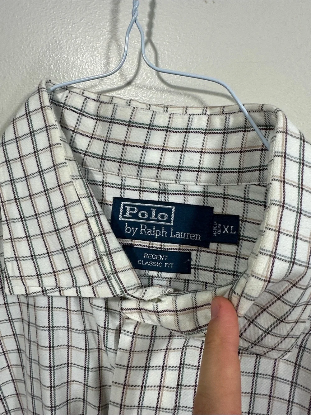 Polo by Ralph Lauren White Dress Shirt with Navy & Brown Windowpane XL